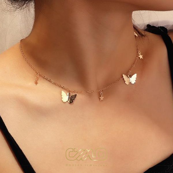 گردنبند آویز پروانه و ستاره زنانه مجلسی