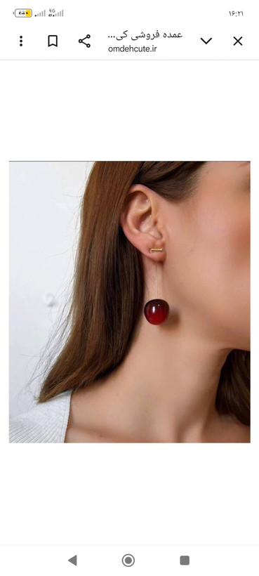 گوشواره آویز طرح گیلاس مدل Cherry Blossom - رنگ طلایی/قرمز 