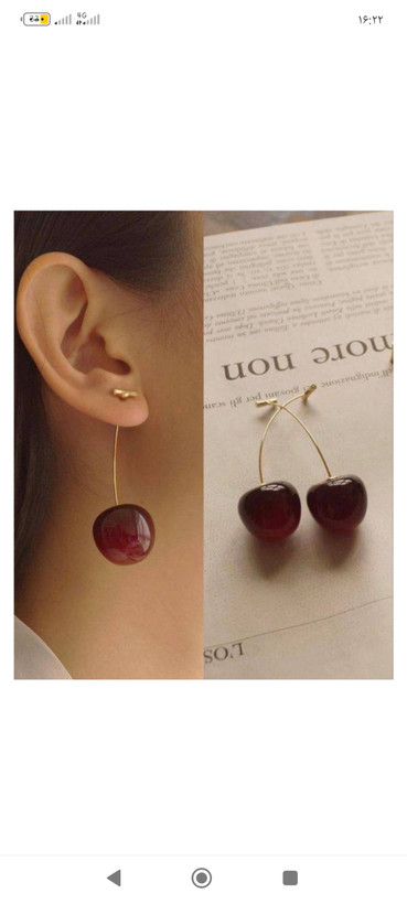 گوشواره آویز طرح گیلاس مدل Cherry Blossom - رنگ طلایی/قرمز 